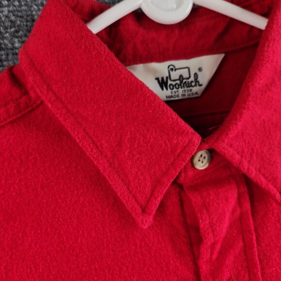 VTG Woolrich Chamois Flannel USA Made Button Up Shirt Red Large Cotton Point - Picture 9 of 16